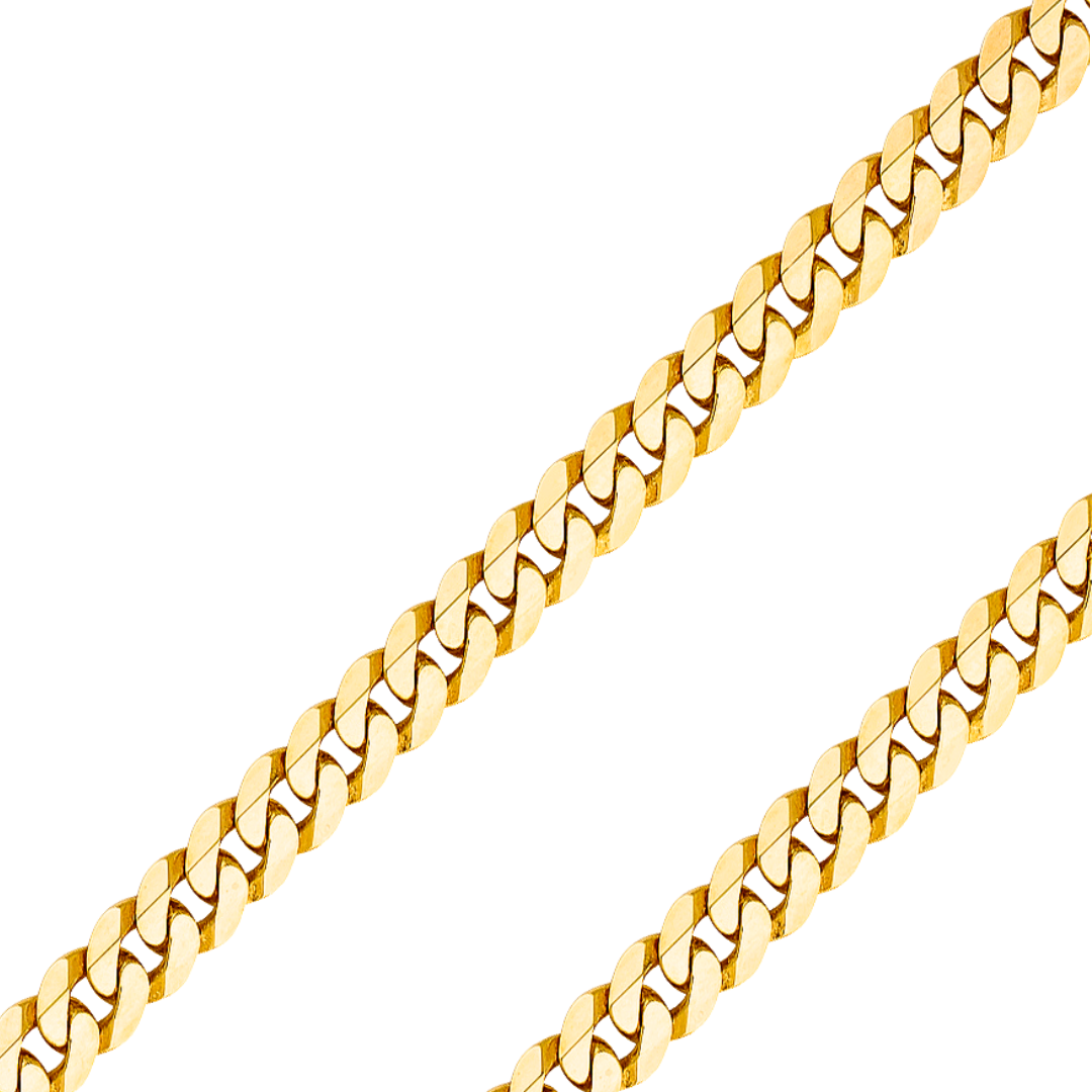 14K REAL Yellow Gold 4.80mm-10.0mm Solid Flat Bevelled Curb Cuban Chain