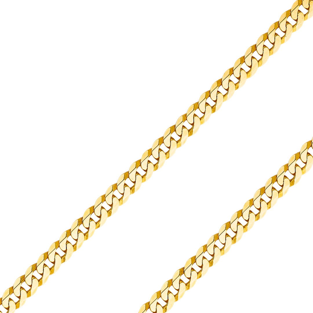 14K REAL Yellow Gold 4.80mm-10.0mm Solid Flat Bevelled Curb Cuban Chain