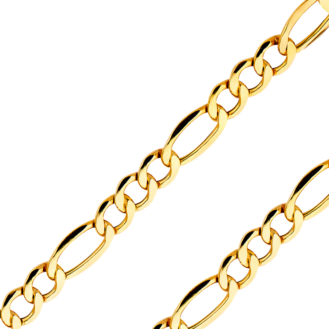 14K REAL Yellow Gold 2.10mm-8.40mm Hollow Chains Bevelled Figaro 3+1Diamond Cut Chain