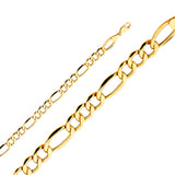 14K Yellow Gold Hollow 6.5 mm Bevelled Figaro 3+1 Bracelet