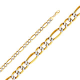 14K Two-Tone Gold Hollow 6.5 mm Bevelled Figaro 3+1 White Pavé Bracelet