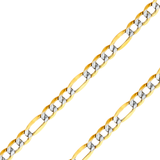 14K REAL Yellow White Pave Gold 2.10mm-8.40mm Hollow Chains Bevelled Figaro 3+1 Diamond Cut Chain
