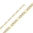 14K Two-Tone Gold Hollow 5.0 mm Bevelled Figaro 3+1 White Pavé Bracelet