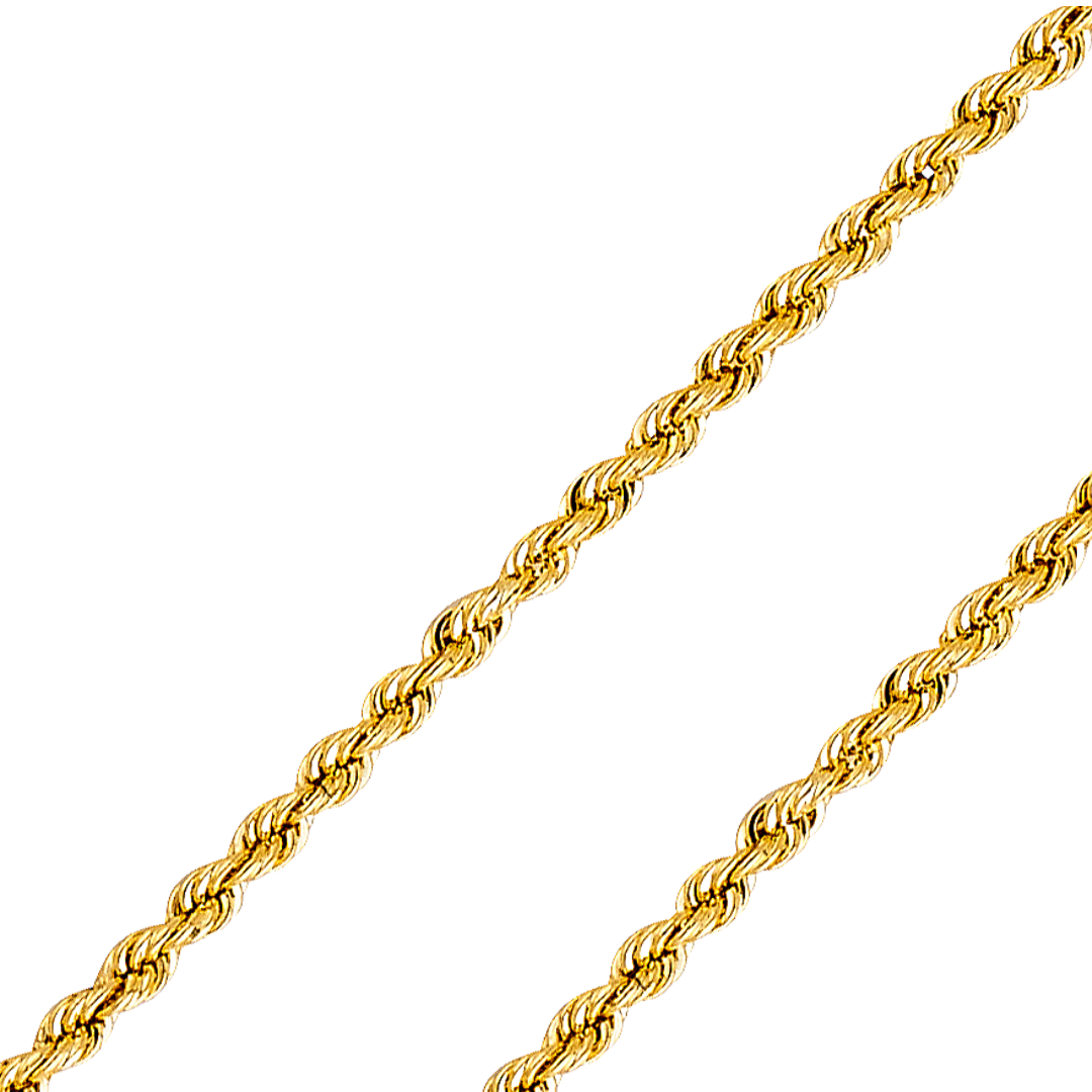 14K REAL Yellow Gold 1.80mm-3.00mm Hollow Regular Rope Chain