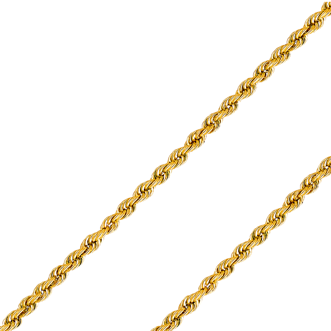 14K REAL Yellow Gold 1.80mm-3.00mm Hollow Regular Rope Chain