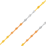 14K REAL Yellow White Tricolor Gold 1.5mm-2.0mm Stamped Mirror Diamond Cut Pendant Chain
