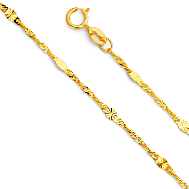 14K Yellow Gold Solid Diamond-Cut 1.4 mm Stamped Singapore Chain
