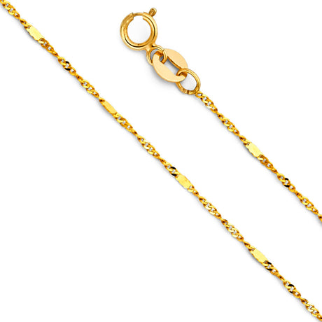 14K Yellow Gold Solid 1.3 mm Stamped Singapore Chain with Spring-Ring Clasp