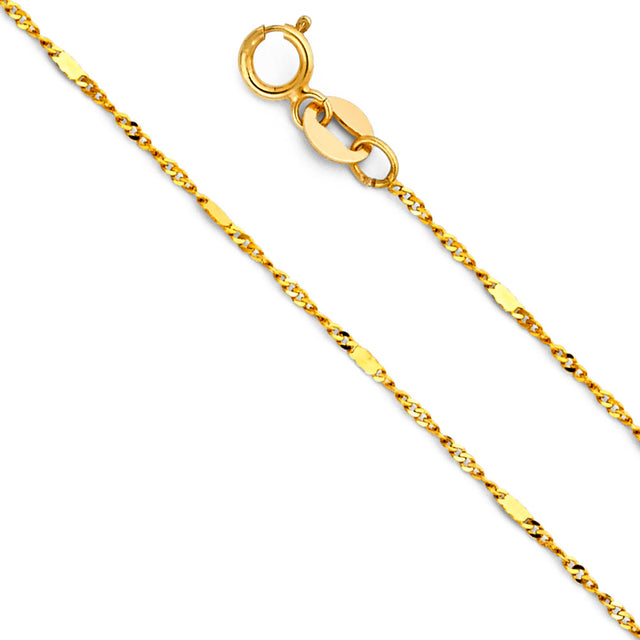 14K Yellow Gold Solid 1.3 mm Stamped Singapore Chain with Spring-Ring Clasp