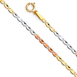 14K Tricolor Gold Solid Diamond-Cut 1.8 mm Mariner Chain with Lobster Clasp