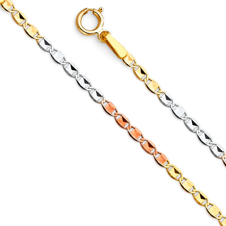14K Tricolor Gold Solid Diamond-Cut 1.8 mm Mariner Chain with Lobster Clasp