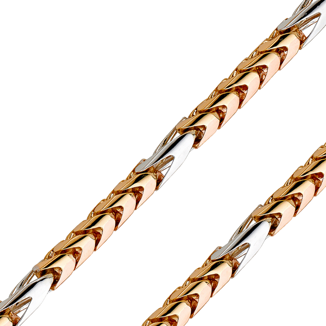 14K REAL Solid Two-Tone Gold 6.10mm Fancy Chain and Bracelet