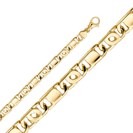 14K Yellow Gold Solid Handmade 8.4 mm Oversized Mariner Link Chain with Lobster Clasp
