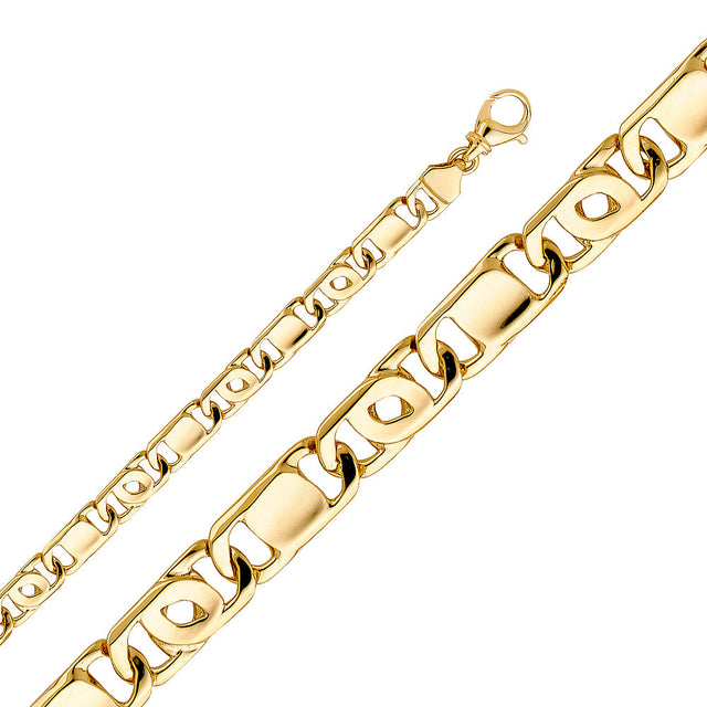 14K Yellow Gold Solid Handmade 8.4 mm Oversized Mariner Link Chain with Lobster Clasp