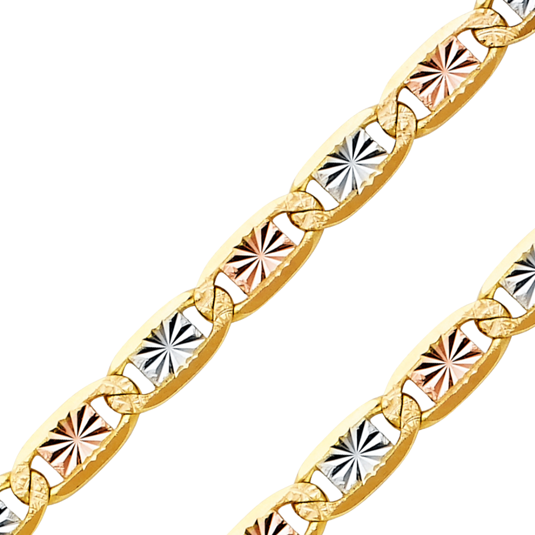14K REAL Tricolor Gold 1.50mm-4.80mm Valentino Star Diamond Cut Chain