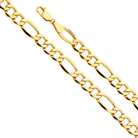 14K Yellow Gold Hollow 8.4 mm Bevelled Figaro 3+1 Bracelet