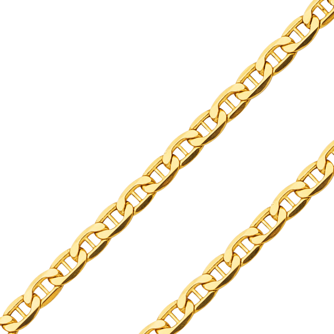 14K REAL Yellow White Pave Gold 2.40mm-6.20mm Hollow Bevelled Mariner Diamond Cut Chain