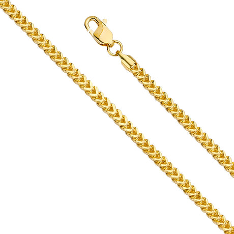 14K Yellow Gold Hollow 2.7 mm Franco Chain with Lobster Clasp