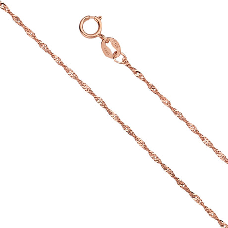 14K Rose Gold Solid 1.2 mm Singapore Chain with Spring-Ring Clasp