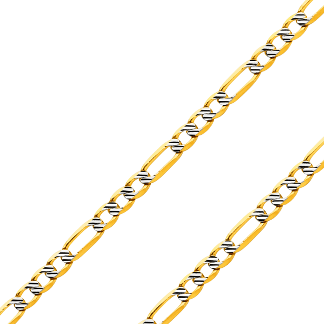 10K REAL Solid Yellow White Pave Gold 2.30mm-4.70mm Light Figaro 3+1 Fancy Diamond Cut White Pave Chain