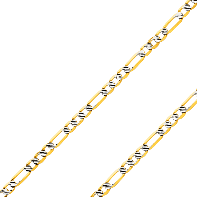 10K REAL Solid Yellow White Pave Gold 2.30mm-4.70mm Light Figaro 3+1 Fancy Diamond Cut White Pave Chain
