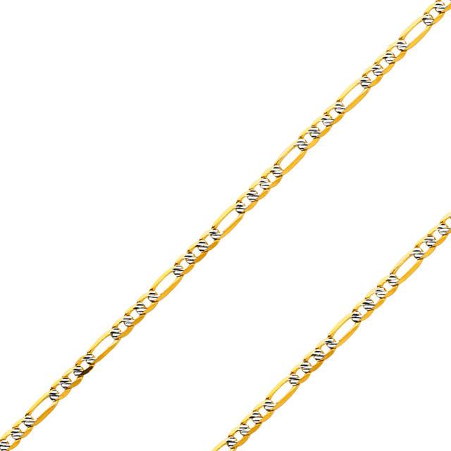10K REAL Solid Yellow White Pave Gold 2.30mm-4.70mm Light Figaro 3+1 Fancy Diamond Cut White Pave Chain
