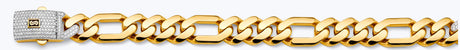 14K Two-Tone Gold Hollow 13.5 mm Monaco Figaro 3+1 Bracelet