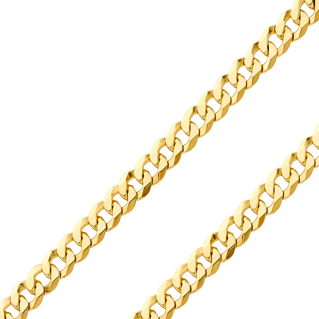 14K REAL Yellow Gold 4.80mm-10.0mm Solid Flat Bevelled Curb Cuban Chain