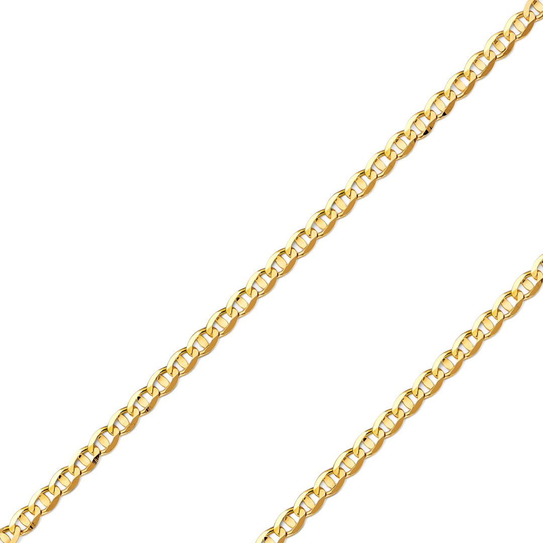14K REAL Yellow OR White Pave Gold 2.60mm-6.30mm Diamond Cut Flat Mariner Concave Light Diamond Cut Chain