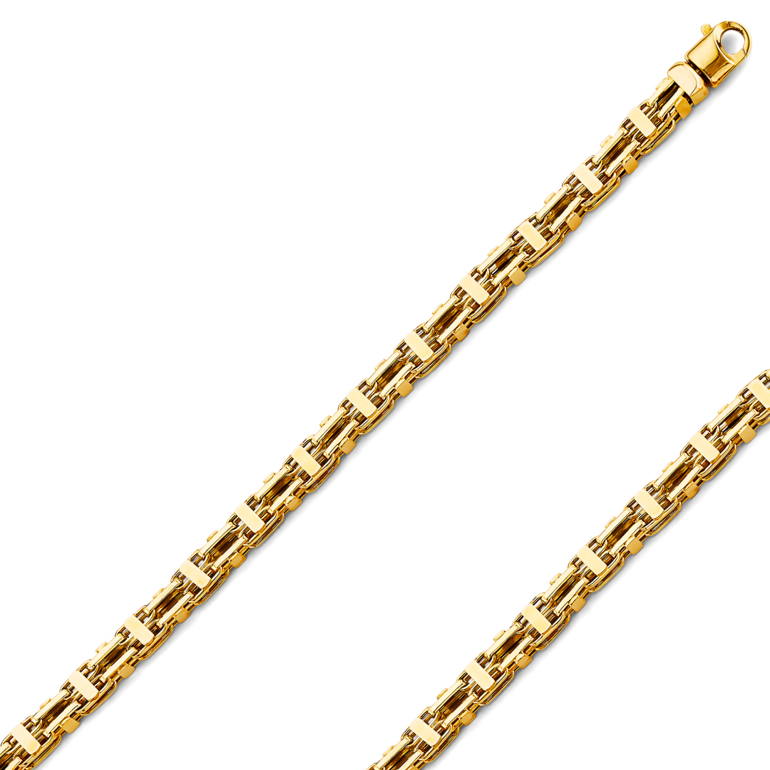14K REAL Hollow Yellow Gold 6.00mm Fancy Chain and Bracelet