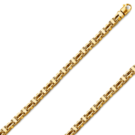 14K Yellow Gold Hollow 6.0 mm Ladder Link Chain with Lobster Clasp