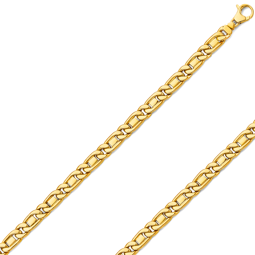 14K REAL Hollow Yellow Gold 7.40mm Fancy Chain and Bracelet