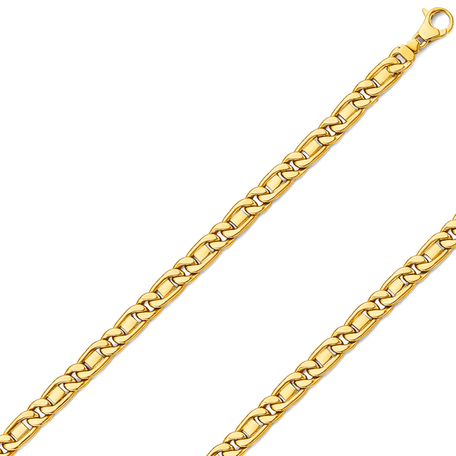 14K Yellow Gold Hollow 7.4 mm Figaro Chain with Lobster Clasp