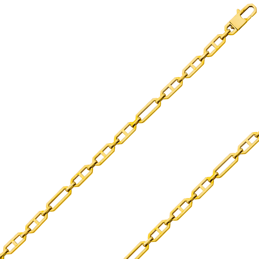 14K REAL Hollow Yellow Gold 6.00mm Fancy Chain and Bracelet