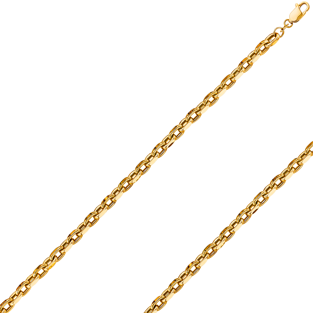 14K REAL Hollow Yellow Gold 5.20mm Fancy Chain and Bracelet