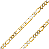 14K Two-Tone Gold Hollow 8.6 mm Bevelled Figaro 3+1 White Pavé Bracelet