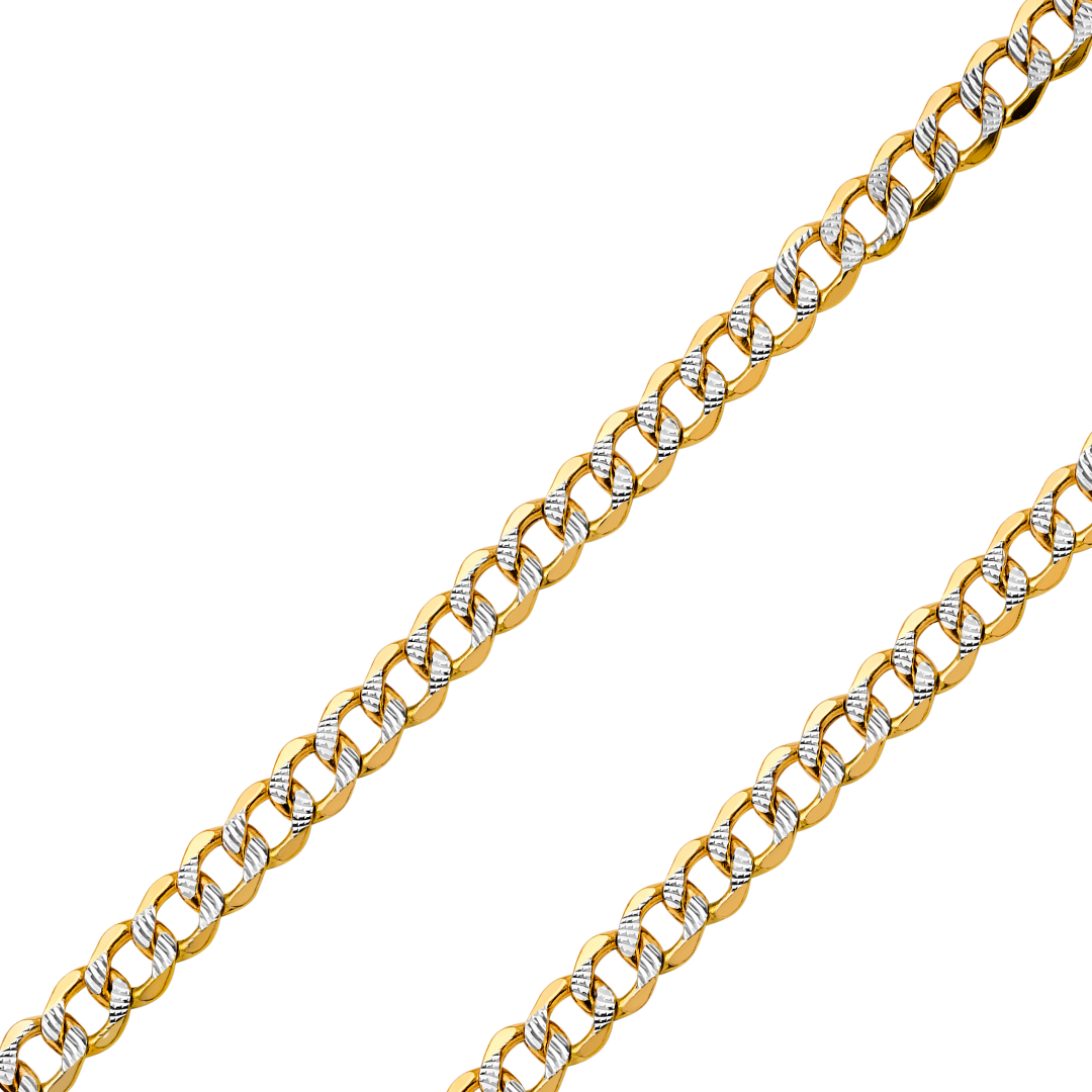 14K REAL Yellow White Pave Gold 2.00mm-10.90mm Hollow Bevelled Curb Diamond Cut Cuban Chain