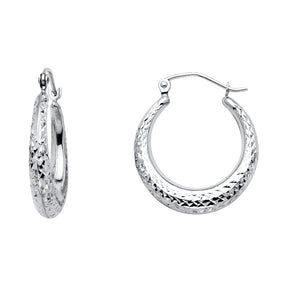 14K Gold Diamond-Cut Graduated Hoop Earrings on white background - Italian Fashions