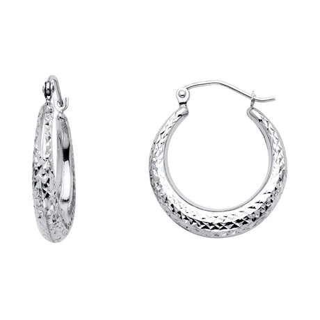 14K Gold Diamond-Cut Graduated Hoop Earrings on white background - Italian Fashions