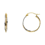 14K Two-Tone Gold Diamond-Cut Double-Line Hoop Earrings 18mm on White Background