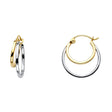 14K Two-Tone Gold Double-Line Hoop Earrings 18mm on White Background