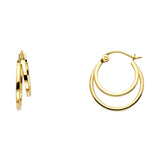 14K Yellow Gold Double-Line Hoop Earrings 18mm on White Background