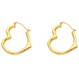 14K Gold Large Hollow Heart Hoop Earrings on white background - Italian Fashions