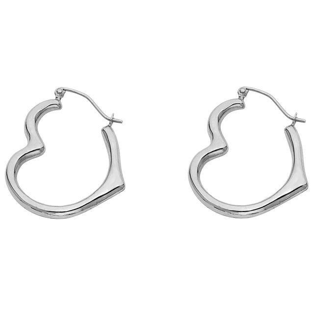 14K Gold Small Hollow Heart Hoop White on White Background