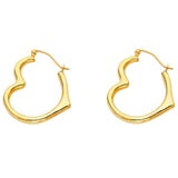 14K Gold Small Hollow Heart Hoop Earrings on white background - Italian Fashions