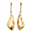 14K Tricolor Gold Twisted Ribbon Drop Earrings on white background - Italian Fashions