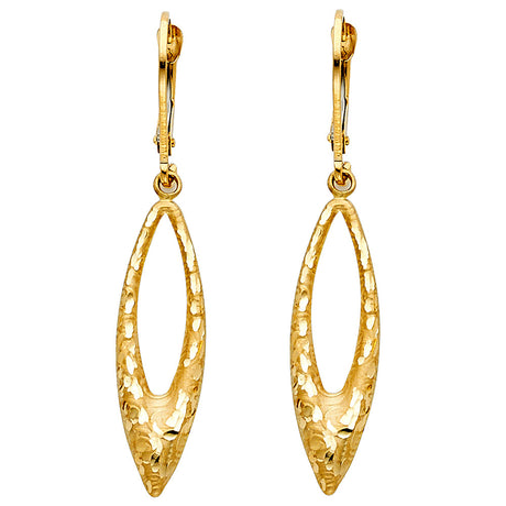 14K Yellow Gold Open Marquise Drop Earrings on white background - Italian Fashions