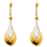 14K Two-Tone Gold Puffed Teardrop Drop Earrings on white background - Italian Fashions