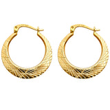 14K Yellow Gold Diamond-Cut Crescent Hoop Earrings on white background - Italian Fashions