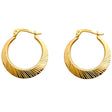 14K Yellow Gold Diamond-Cut Moon-Shape Hollow Hoop Earrings on white background - Italian Fashions